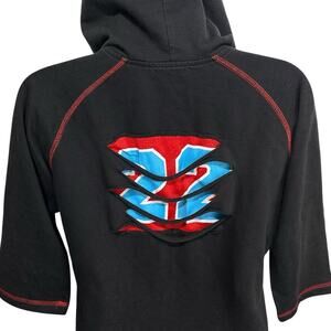 Vintage Y2K Too Hot Black Red Cutout Crop Hoodie 22 Shredded Back Juniors L